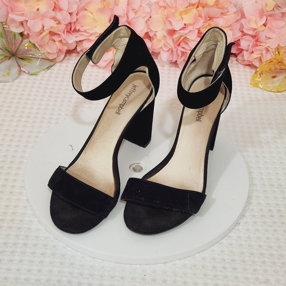 Jeffrey Campbell Lindsay Black Suede Ankle Strap Block Heel Black Size 8.5 - Picture 1 of 8
